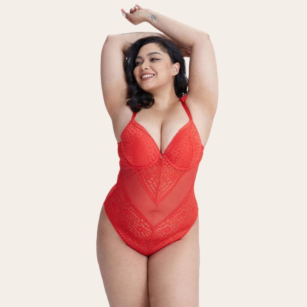 AMINA Lace Push-up Bodysuit Red Sexy Lingerie-imgsize-40D