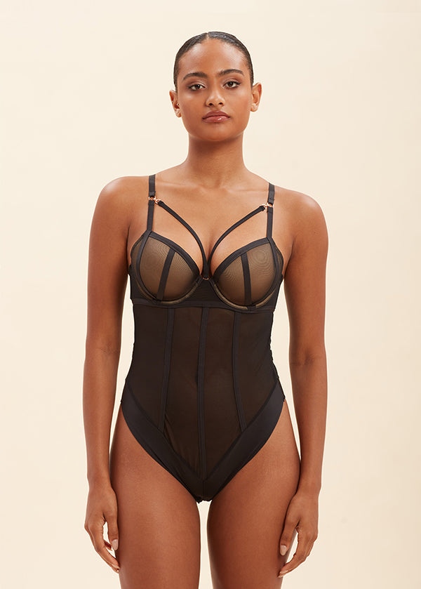 TINA Sexy Push-Up Mesh Black Bodysuit