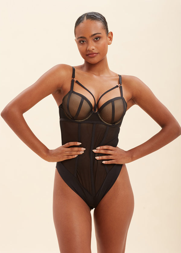 TINA Sexy Push-Up Mesh Black Bodysuit