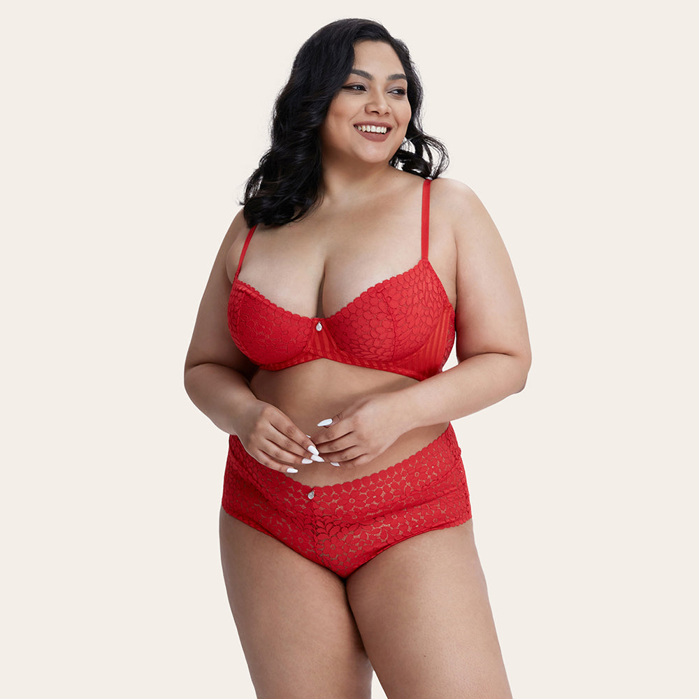 AMINA Floral Lace Sweet Love Red Boyshorts-imgsize-XXL