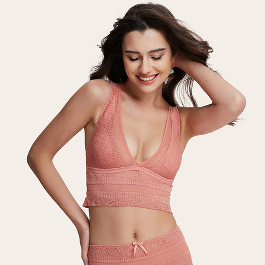 GRACE Lace Deep V Wireless Comfortable Vest Bra Top