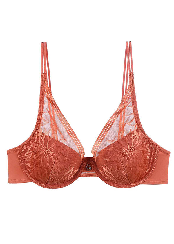 NATALIE Glamorous Sexy Plunge Molded FLoral Lace Bra