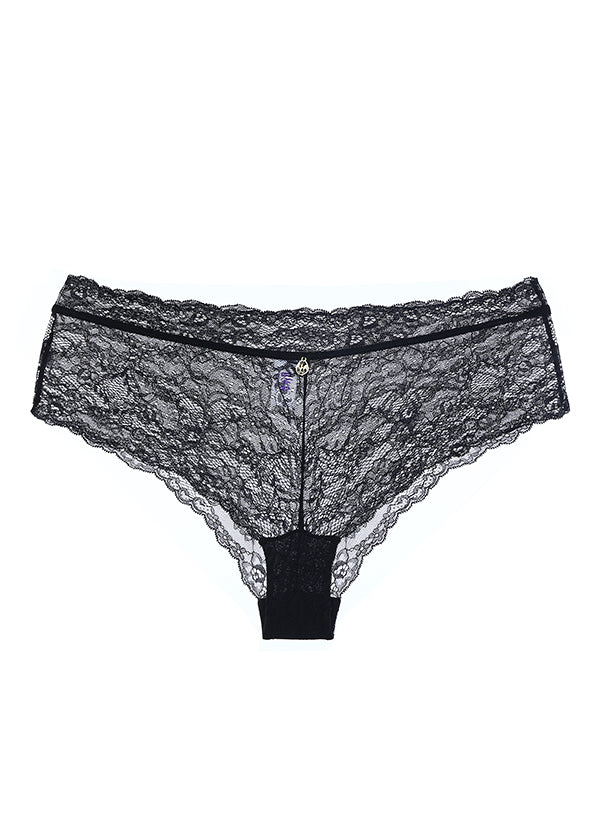 LISA Sexy Floral Recycled Lace Black Boyshort Panties-imgsize-L