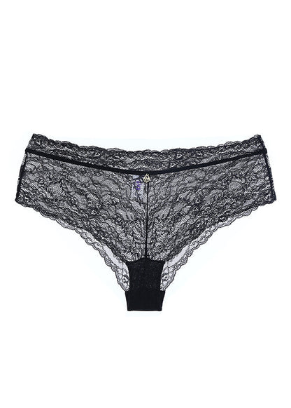 LISA Sexy Floral Recycled Lace Black Boyshort Panties-imgsize-L
