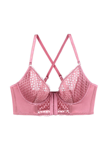 MADISON Unlined Lace Front Closure Convertible Straps Long Bra