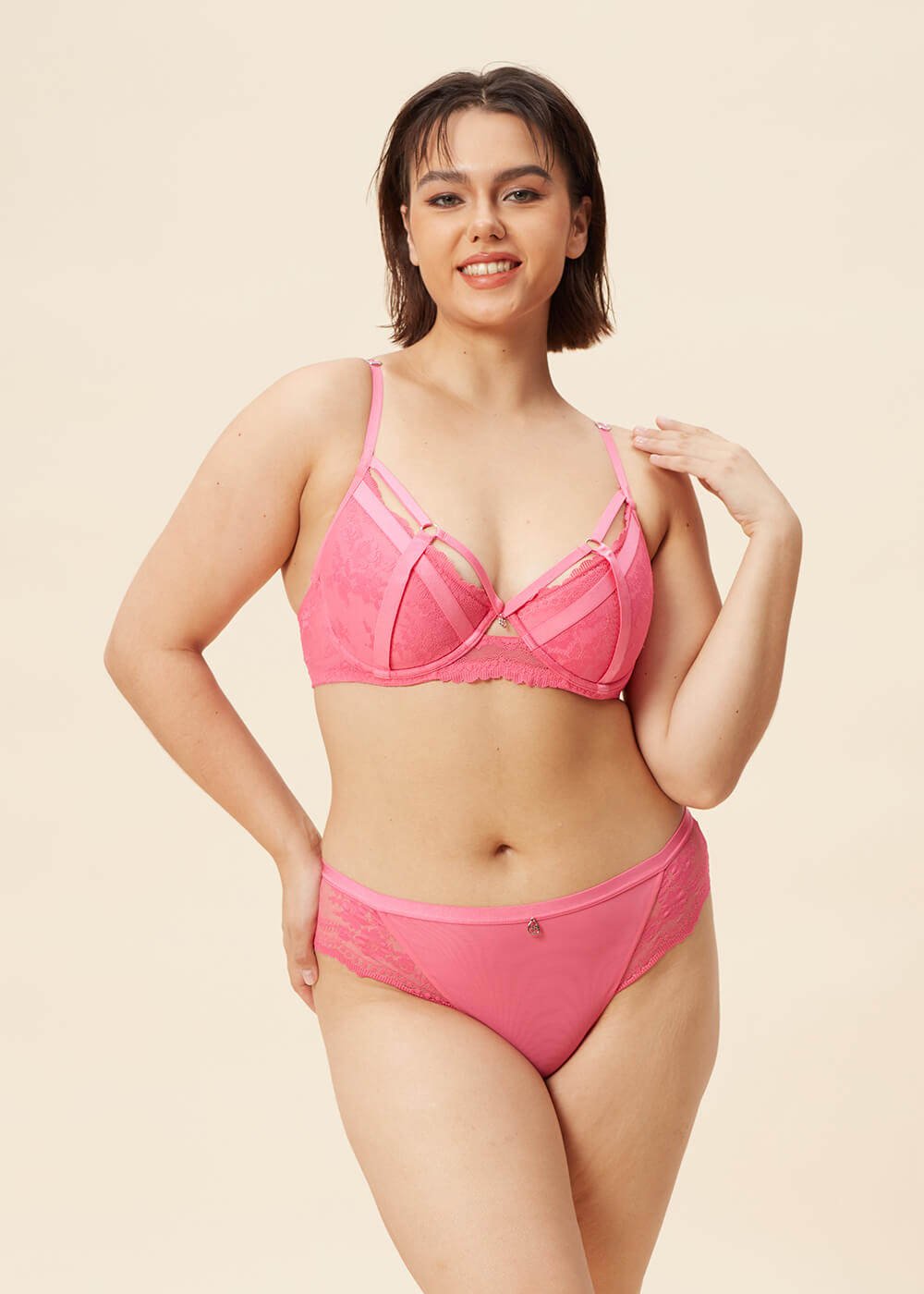 ZENDAYA Sexy Recycled Lace Underwired Bra in Pink-imgsize-38D